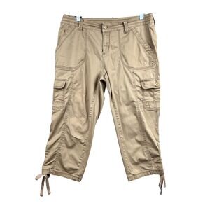 Faded Glory Women's Khaki Cargo Capri Pants Size 12 Drawstring Hem Casual